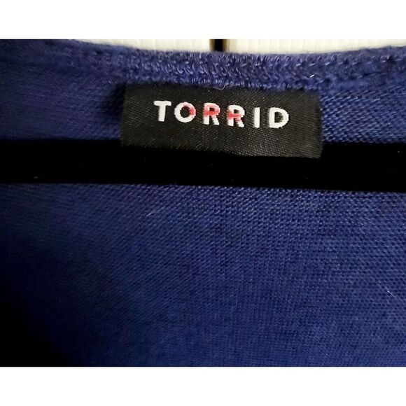 Torrid 1 Sweater Dress V-Neck Cold‎ Shoulder Tie L/S Blue 1X A-Line Elastic Wrst - Picture 4 of 8